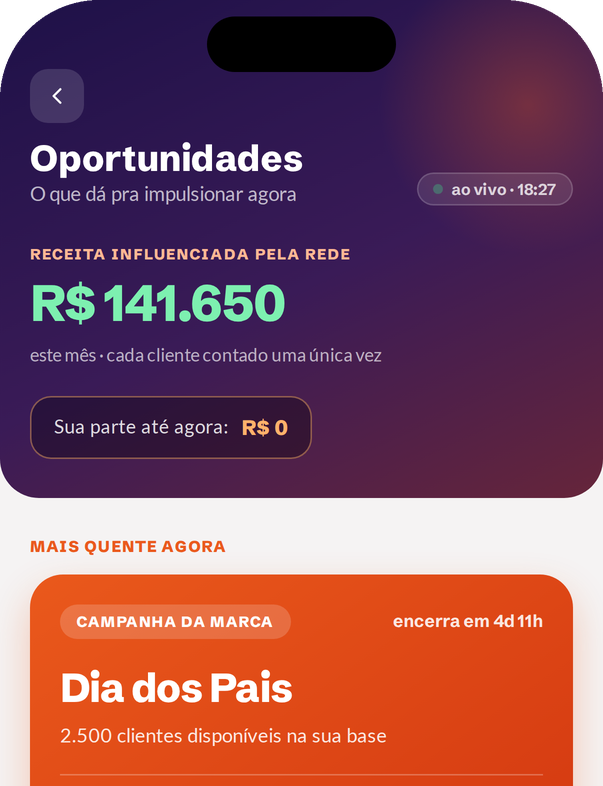 Tela de oportunidades do app do franqueado